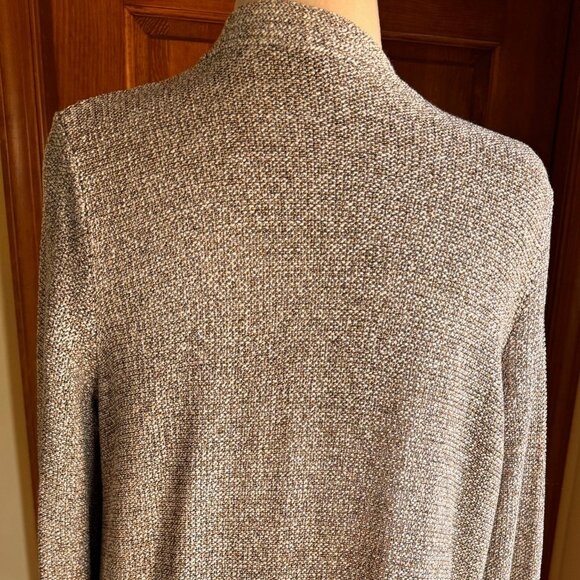 Ann Taylor Open Front Long Cardigan Bronze, Cream, Brown Acrylic Blend Knit, SzL - Picture 4 of 9